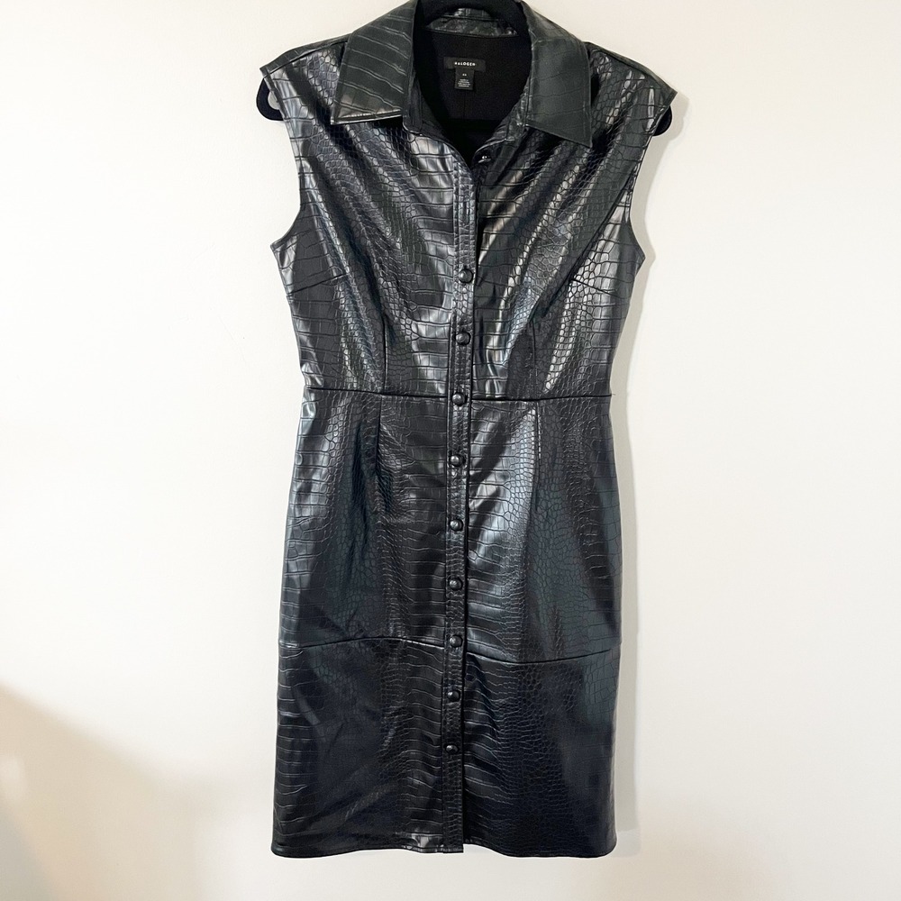 Halogen‎ Womens Black Croc Embossed Faux Leather Shirt Dress XS